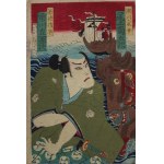 Morikawa Chikashige(czynny ok.1869-l.80.XIX w.), Scena ze sztuki kabuki „Kinkanban Tateshi no Hondana” - tryptyk