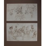 Piotr Michałowski, Soldier on horseback and sketch of military bust; reverse - sketches of heads of male riders and horses