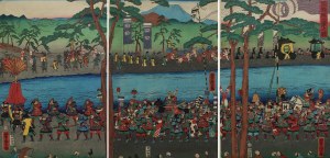 Utagawa Yoshitora, Generał Yoshitsune Minamoto wyrusza na wojnę - tryptyk