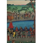 Utagawa Yoshitora, General Yoshitsune Minamoto goes to war - triptych