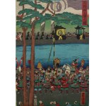 Utagawa Yoshitora, General Yoshitsune Minamoto goes to war - triptych