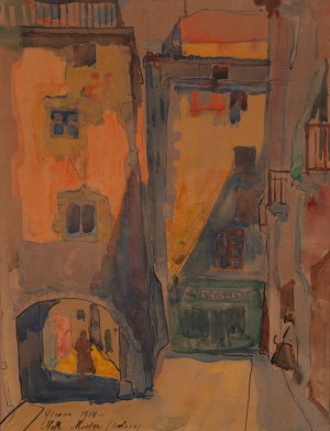 Maria Melania Mutermilch \ Mela Muter (1876 Warszawa - 1967 Paryż), Calle Cundaro, Girona (recto) / Szkic kobiety (verso), 1914