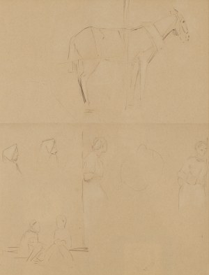 Jacek Malczewski (1854 Radom - 1929 Kraków), Koń i postaci kobiecie - szkice kompozycyjne