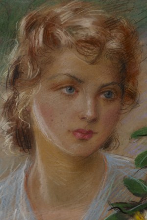 Stanisław Górski (1887 Kościan - 1955 Kraków), Portret kobiety z żółtymi różami