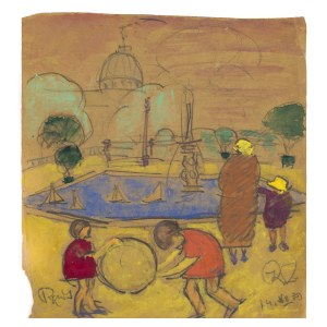 Kazimierz Zieleniewski (1888 Tomsk, Siberia - 1931 Naples), Children playing in front of the pond in the Luxembourg Garden, 1929