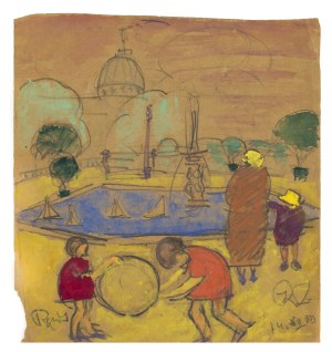 Kazimierz Zieleniewski (1888 Tomsk na Syberii - 1931 Neapol), Dzieci bawiące się przed stawem w Ogrodzie Luksemburskim, 1929
