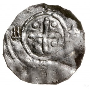denar, ok. 1013-1025; Aw: Wzgórze z krzyżem, wokoło pom...