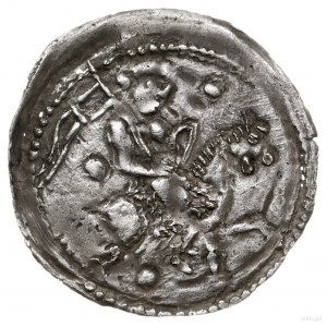 denar, 1236-1248; Aw: Postać na koniu, w prawo, trzymaj...