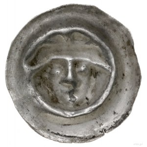 brakteat, XIII w.; Głowa na wprost, w czapce lub koroni...