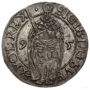 1 öre 1595, Sztokholm; Aw: Stojąca postać z mieczem i j...