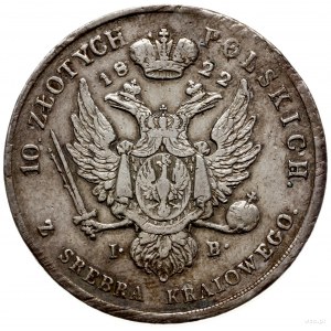 10 złotych 1822, Warszawa; Aw: Głowa cara w prawo i nap...