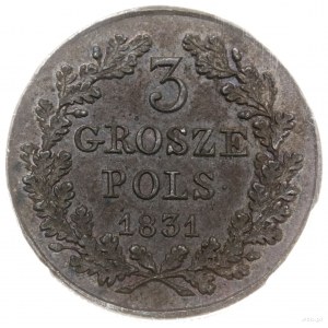 3 grosze polskie 1831, Warszawa; odmiana z prostymi łap...