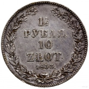 1 1/2 rubla = 10 złotych 1833 НГ, Petersburg; krzyżyk n...