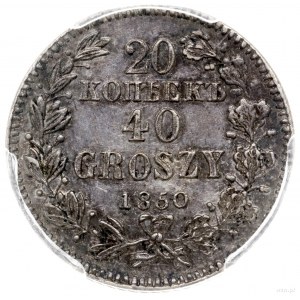 20 kopiejek = 40 groszy 1850 M-W, Warszawa; bez jagódki...