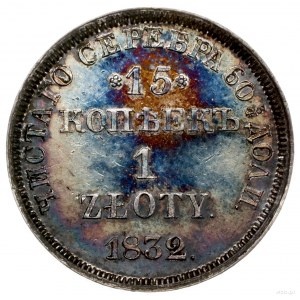 15 kopiejek = 1 złoty 1832 НГ, Petersburg; odmiana z św...