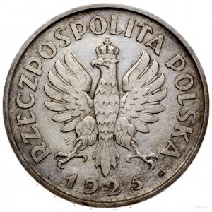 5 złotych 1925, Warszawa; Konstytucja; Aw: Orzeł z koro...