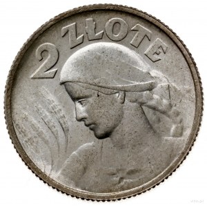 2 złote, 1924, Paryż; popiersie kobiety z kłosami, odmi...