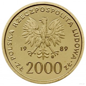 2.000 złotych 1989, Warszawa; Jan Paweł II - na tle kra...