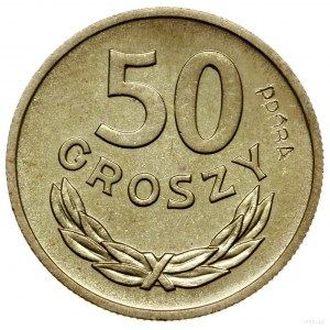 50 groszy 1957, Warszawa; nominał 50, wklęsły napis PRÓ...