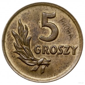 5 groszy 1949, Warszawa; nominał 5, wklęsły napis PRÓBA...