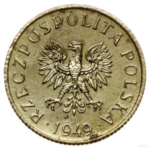 1 grosz 1949, Warszawa; nominał 1, wklęsły napis PRÓBA ...