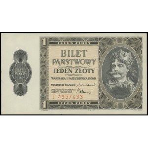 1 złoty 1.10.1938; seria J, numeracja 4957433; Lucow 71...