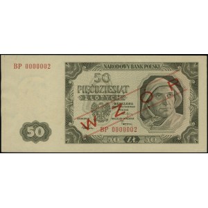 50 złotych 1.07.1948; seria BP, numeracja 0000004, obus...