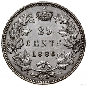 25 centów, 1880 H, mennica Birmingham (Heaton); wąska c...