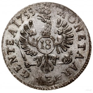 ort (18 groszy), 1755 E, mennica Królewiec; odmiana bez...