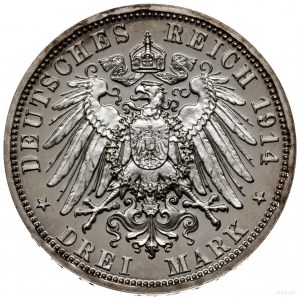 3 marki, 1914 A, mennica Berlin; wybite z okazji 25. ro...