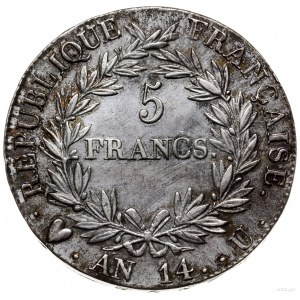 5 franków, AN14 (1805) U, mennica Turyn; Gadoury 580, P...