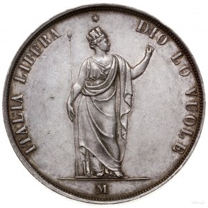 5 lirów (scudo), 1848 M, mennica Mediolan; Davenport 6,...