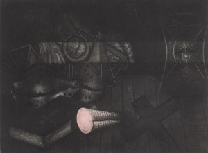 Tadeusz Jackowski (ur. 1936, Bruges), Martwa natura z klepsydrą, 1994