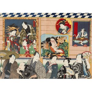 Utagawa Kunisada (1786-1865), In a gallery of paintings [diptych]1858