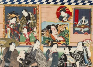 Utagawa Kunisada (1786-1865), W galerii obrazów [dyptyk]1858
