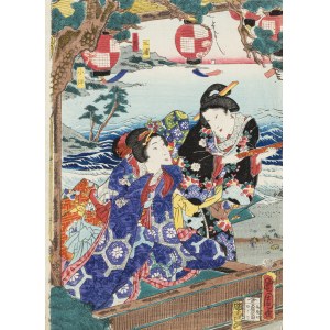 Toyohara Kunichika (1835-1900), Spotkanie przy brzegu, 1850-1872