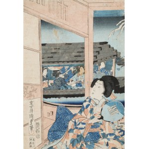 Utagawa Kunisada (1786-1865), Na łodzi z wachlarzem, 1850-1872