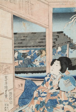 Utagawa Kunisada (1786-1865), Na łodzi z wachlarzem, 1850-1872
