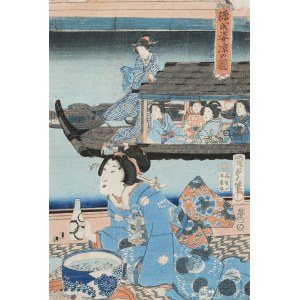 Utagawa Kunisada (1786-1865), Meeting at the boats, 1850-1872