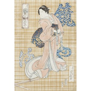 Hasegawa Sadanobu (1809-1879), Actor Bando Jutaro as Mrs. Iwafuji in the play  KagamiyamaKokyo no Nashike, 1838.