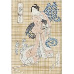 Hasegawa Sadanobu (1809-1879), Aktor Bando Jutaro jako pani Iwafuji w sztuce “ KagamiyamaKokyo no Nashike”, 1838