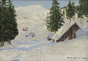 Max HANEMAN (1882-1944), Pejzaż zimowy z chatami, 1936?