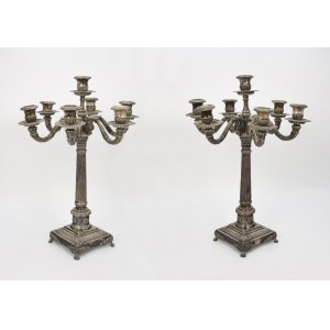 Pair of six-armed, seven-light candelabra