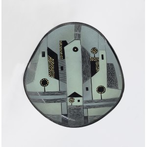 PRUSZKÓW - Porcelite Works, Decorative plate with stylized veduta