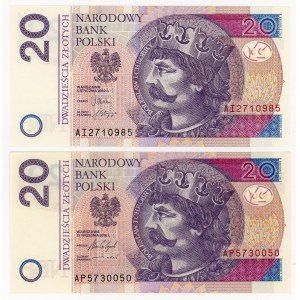 20 złotych 2012, 2016, seria AI, AP, zestaw 2 sztuk