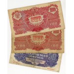 50, 100 zlotych 1944, various series, set of 3 pieces