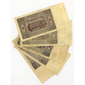 20 zlotých 1948, séria ET, EU, DT, KB, KC, sada 5 kusov