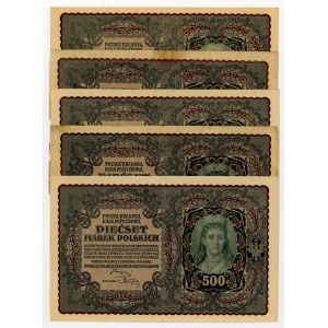 500 Polish marks 1919, various series, set of 5 pieces