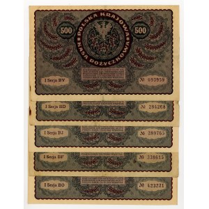 500 Polish marks 1919, various series, set of 5 pieces