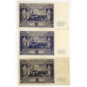 20 zlotych 1936,series BB, BW, DH, set of 3 pieces.